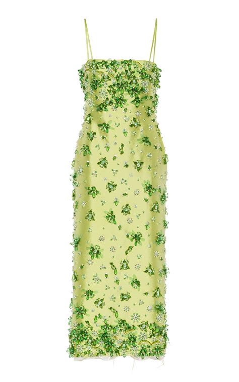 miu miu green dress|Fern Green Embroidered Silk And Wool Midi.